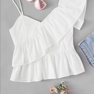 Ruffled Asymmetrical Peplum Top NWOT